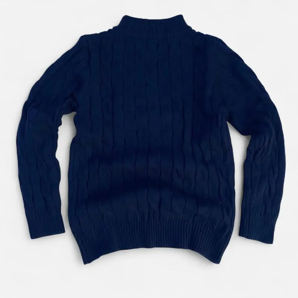 Polo Ralph Lauren navy cable knit cotton quarter zip sweater